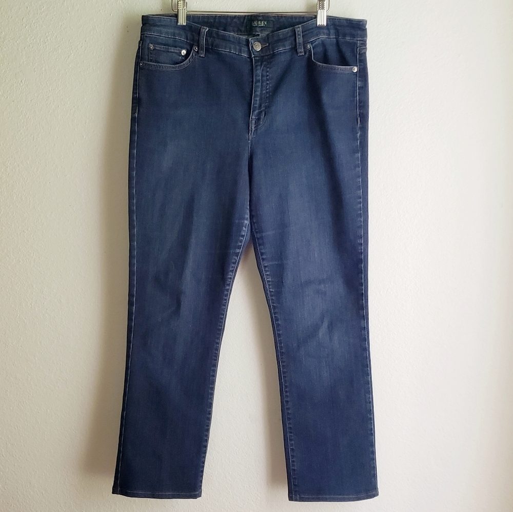 Lauren Ralph Lauren Dark Wash Denim Bootcut Jeans 14 Leather Tag